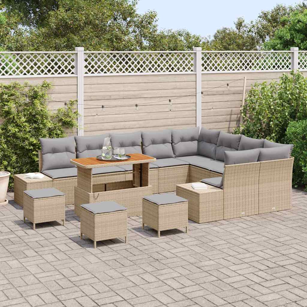 Tuinbankenset 13 st 12-Aantal zitplaatsen Beige Poly riet