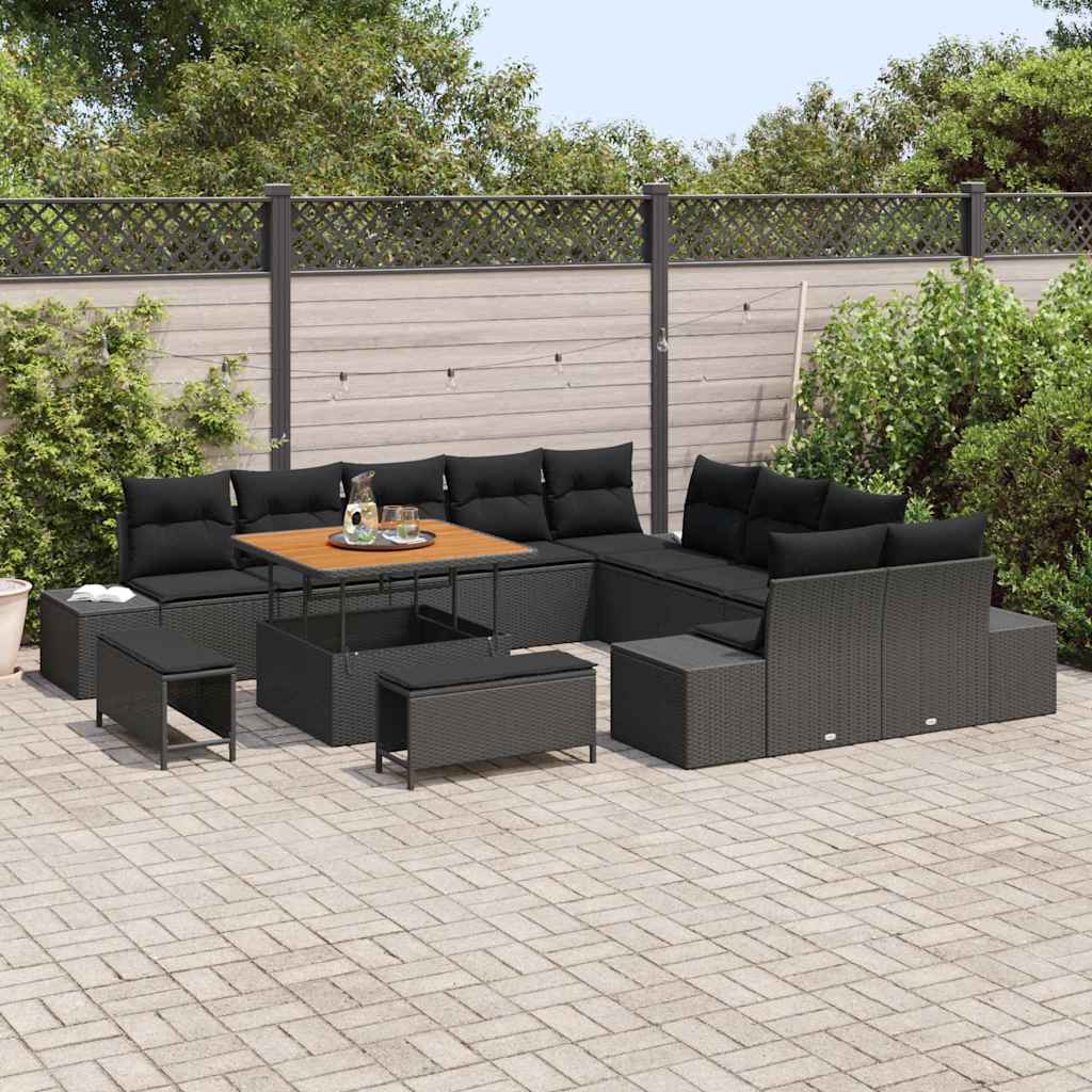 Tuinbankenset 13 st 12-Aantal zitplaatsen Zwart Poly riet
