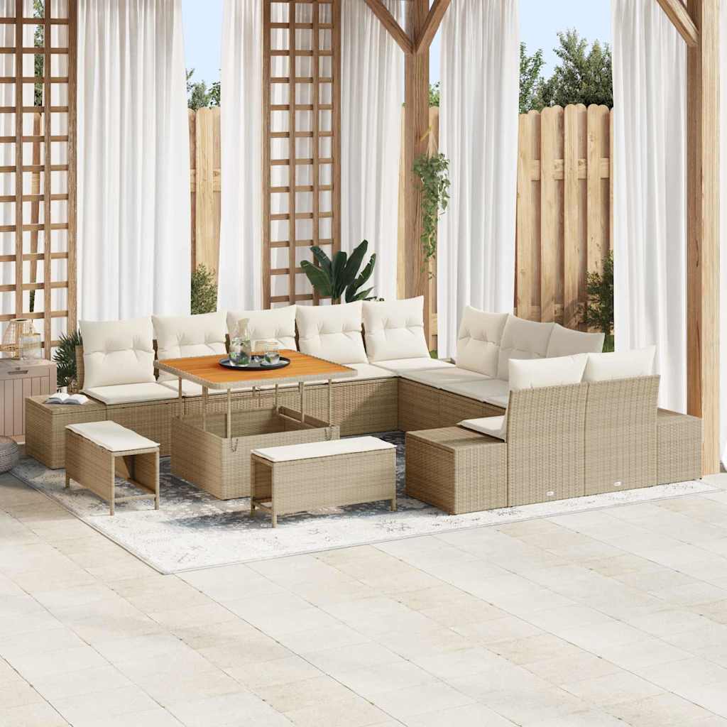 Tuinbankenset 13 st 12-Aantal zitplaatsen Beige Poly riet