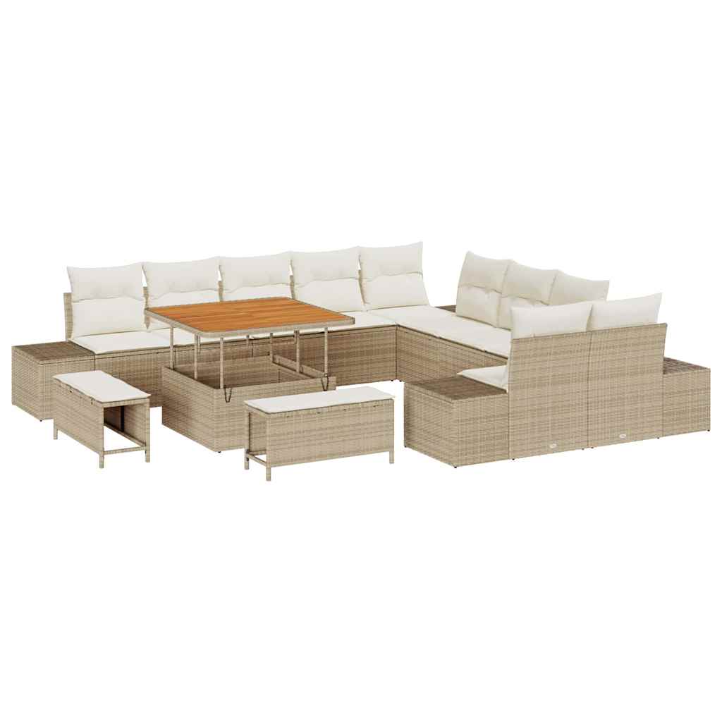 Tuinbankenset 13 st 12-Aantal zitplaatsen Beige Poly riet