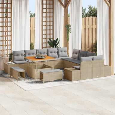 Tuinbankenset 13 st 12-Aantal zitplaatsen Beige Poly riet