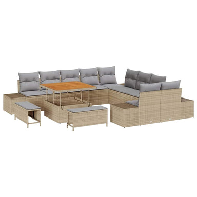 Tuinbankenset 13 st 12-Aantal zitplaatsen Beige Poly riet