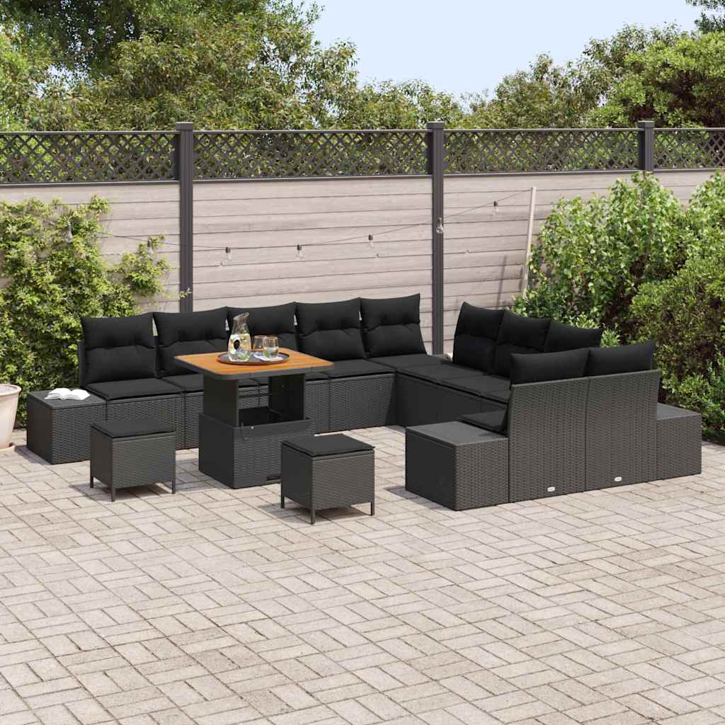 Tuinbankenset 13 st 12-Aantal zitplaatsen Zwart Poly riet