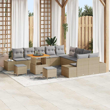 Tuinbankenset 13 st 12-Aantal zitplaatsen Beige Poly riet