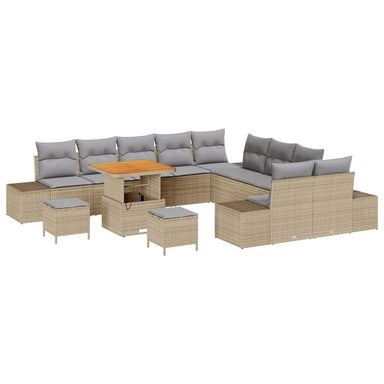 Tuinbankenset 13 st 12-Aantal zitplaatsen Beige Poly riet