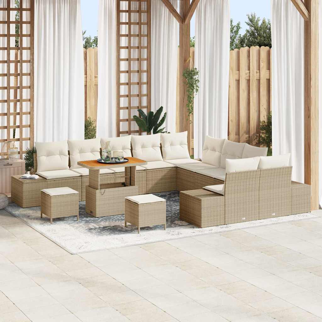 Tuinbankenset 13 st 12-Aantal zitplaatsen Beige Poly riet