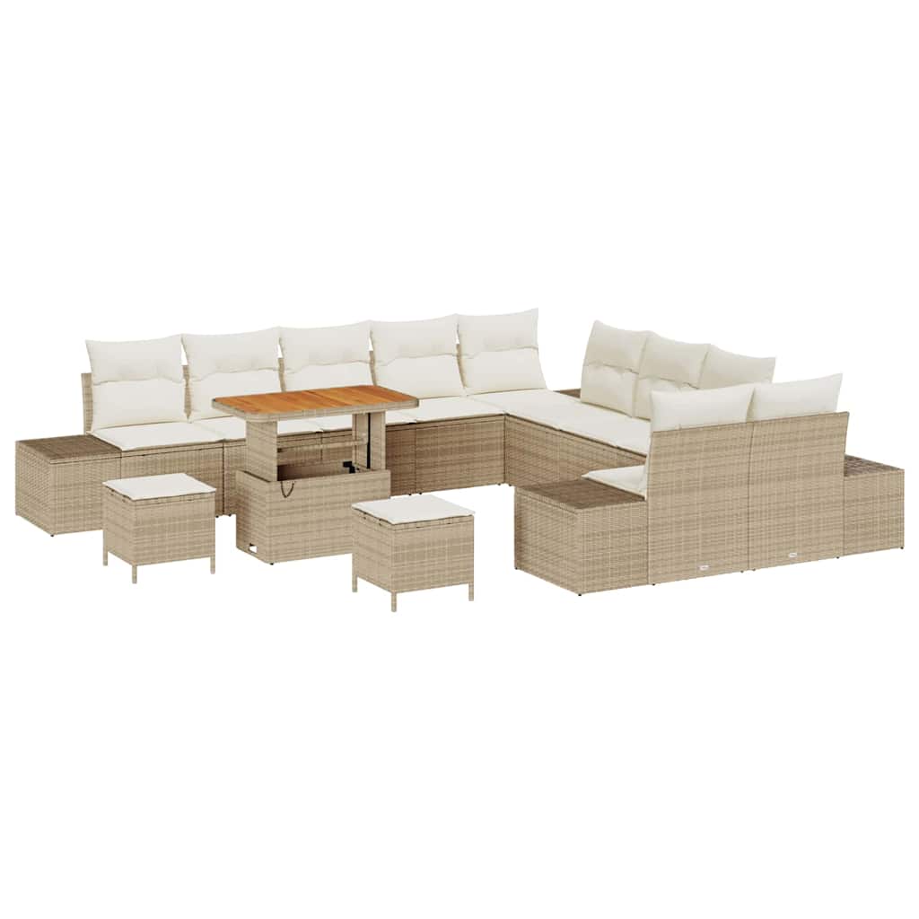 Tuinbankenset 13 st 12-Aantal zitplaatsen Beige Poly riet