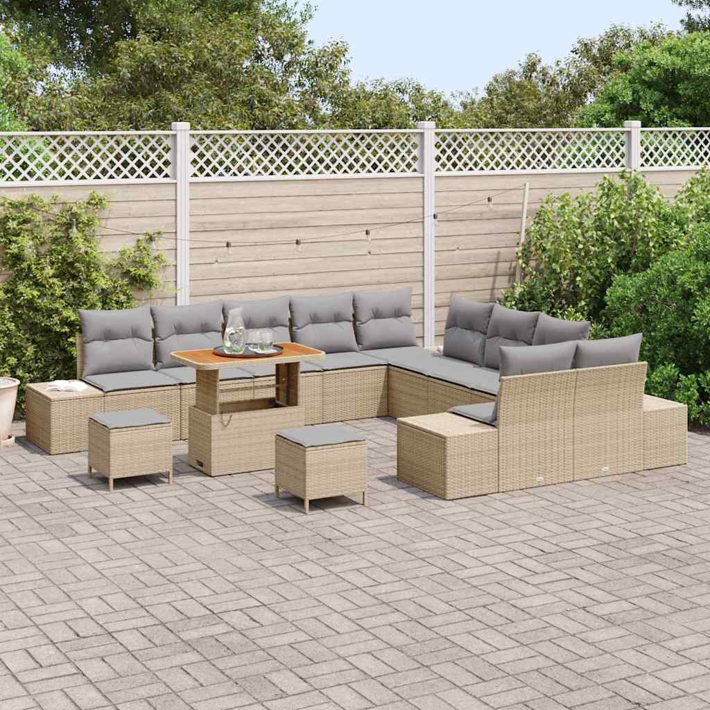 Tuinbankenset 13 st 12-Aantal zitplaatsen Beige Poly riet