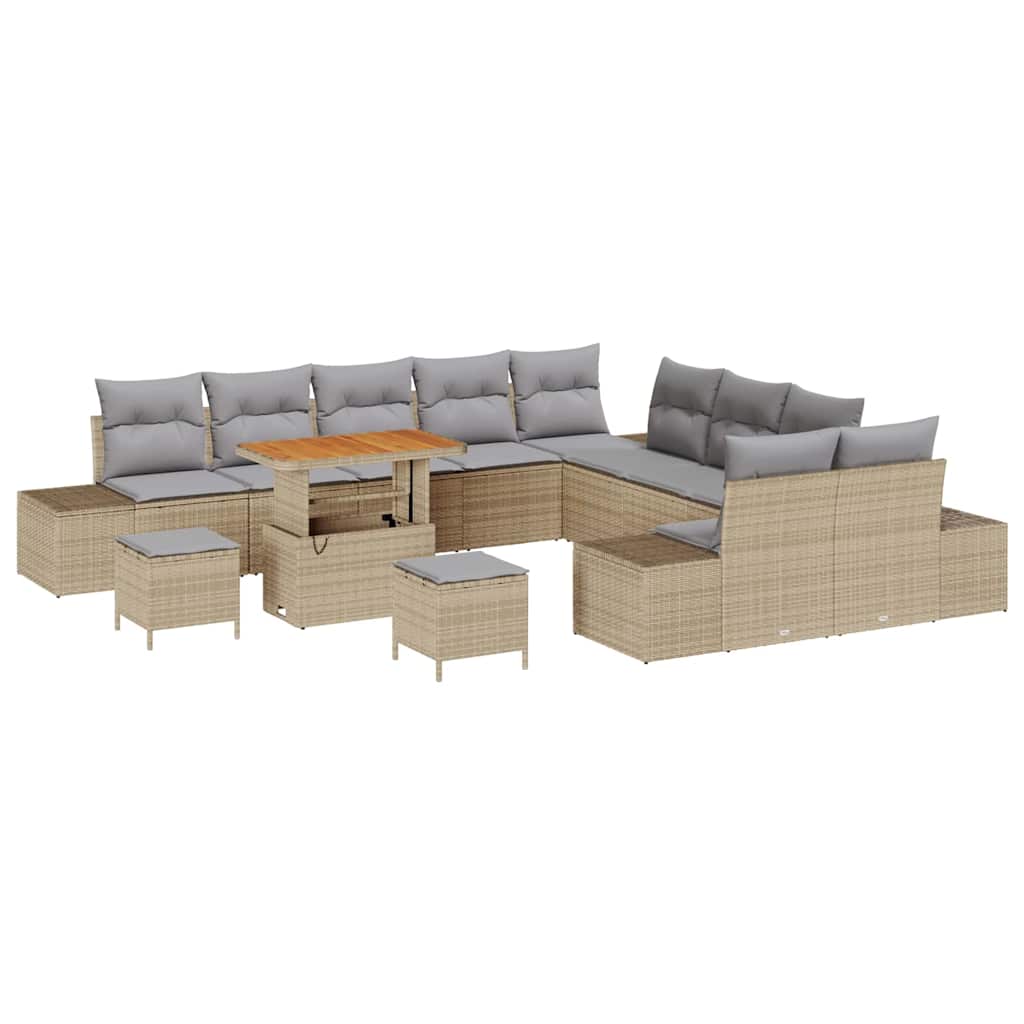 Tuinbankenset 13 st 12-Aantal zitplaatsen Beige Poly riet