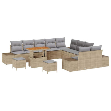 Tuinbankenset 13 st 12-Aantal zitplaatsen Beige Poly riet