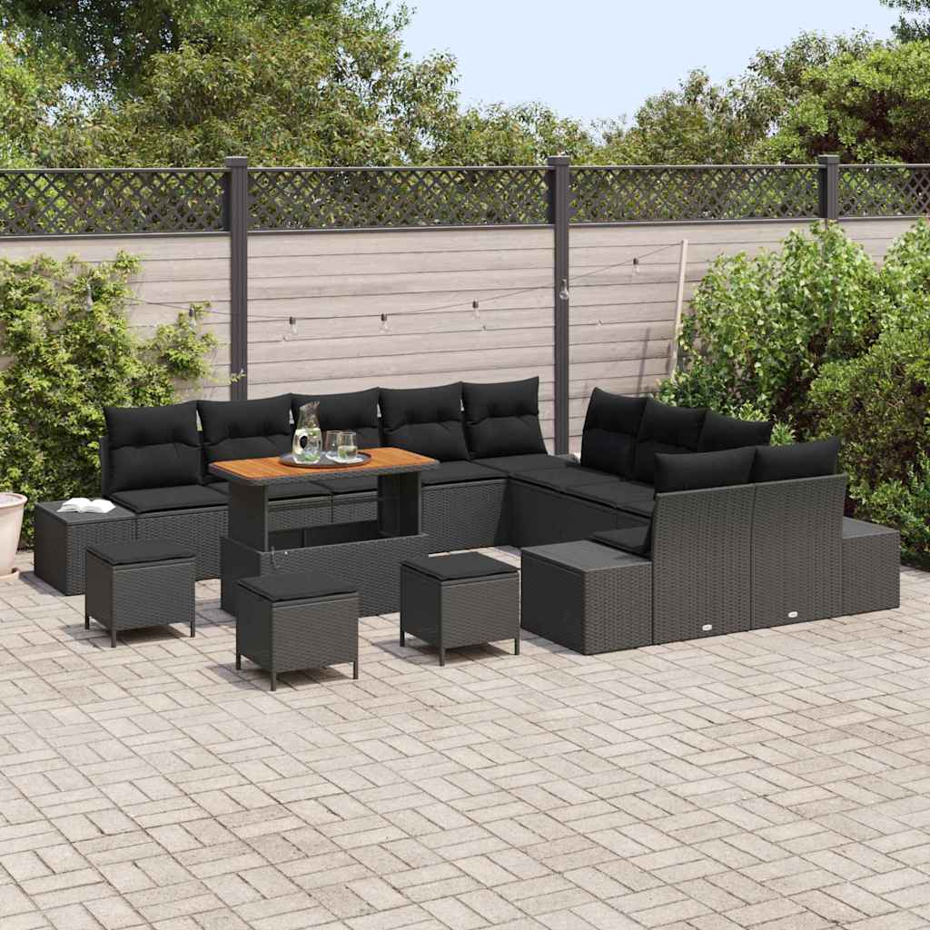 Tuinbankenset 14 st 13-Aantal zitplaatsen Zwart Poly riet
