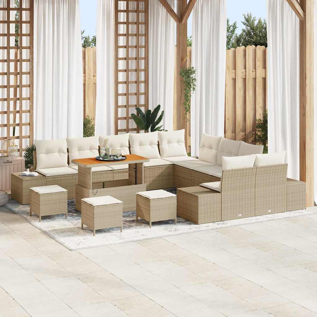 Tuinbankenset 14 st 13-Aantal zitplaatsen Beige Poly riet