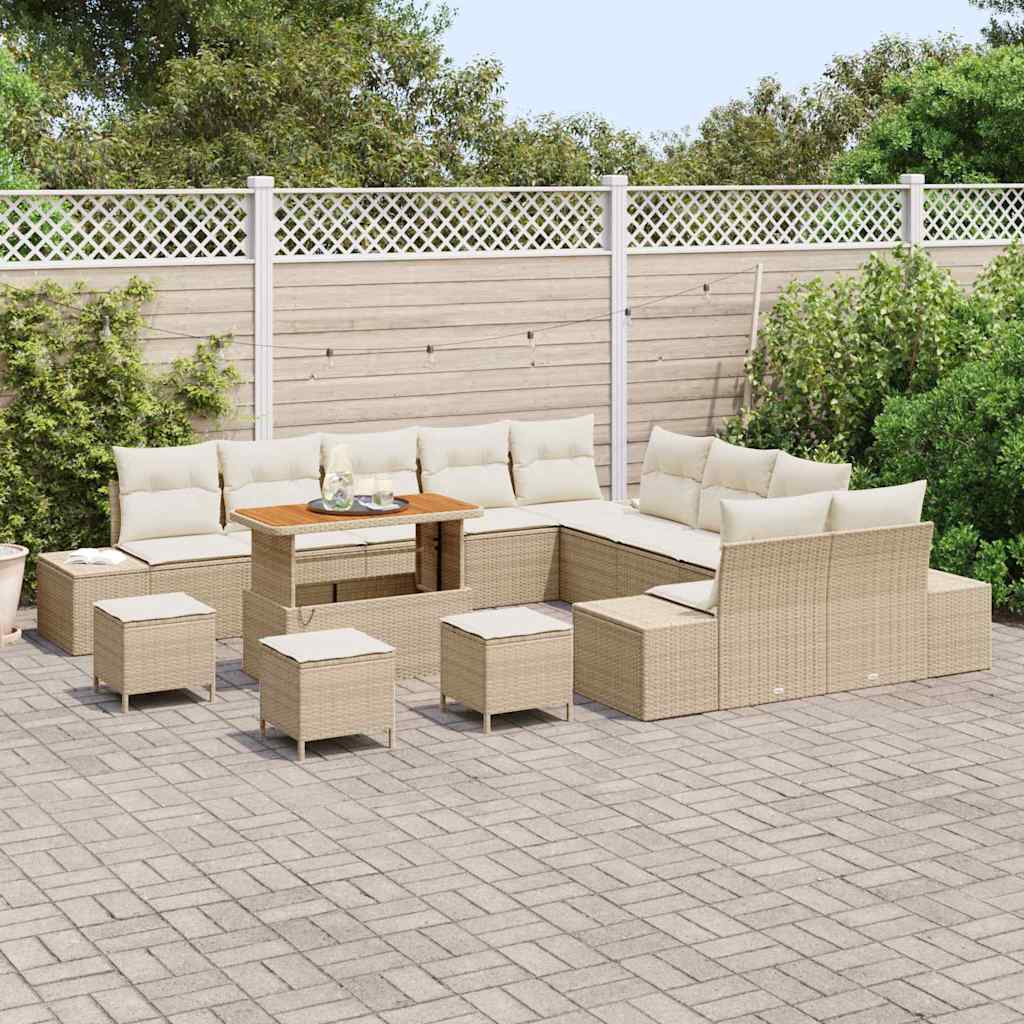 Tuinbankenset 14 st 13-Aantal zitplaatsen Beige Poly riet