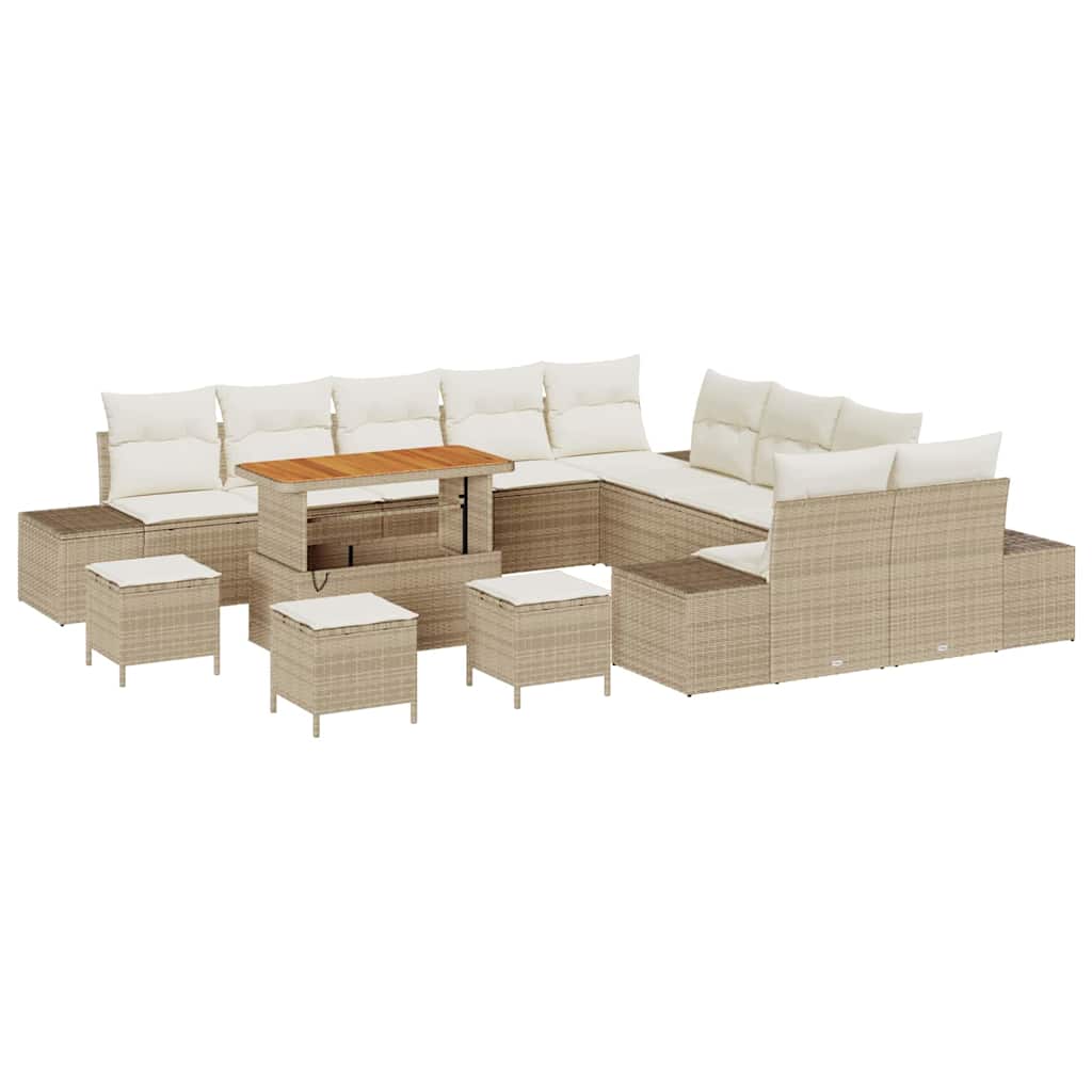 Tuinbankenset 14 st 13-Aantal zitplaatsen Beige Poly riet