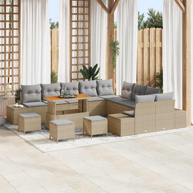 Tuinbankenset 14 st 13-Aantal zitplaatsen Beige Poly riet