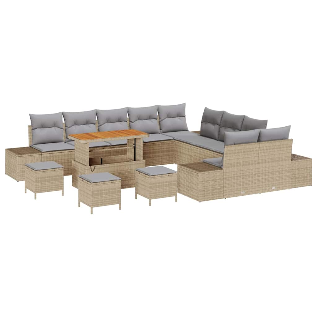 Tuinbankenset 14 st 13-Aantal zitplaatsen Beige Poly riet