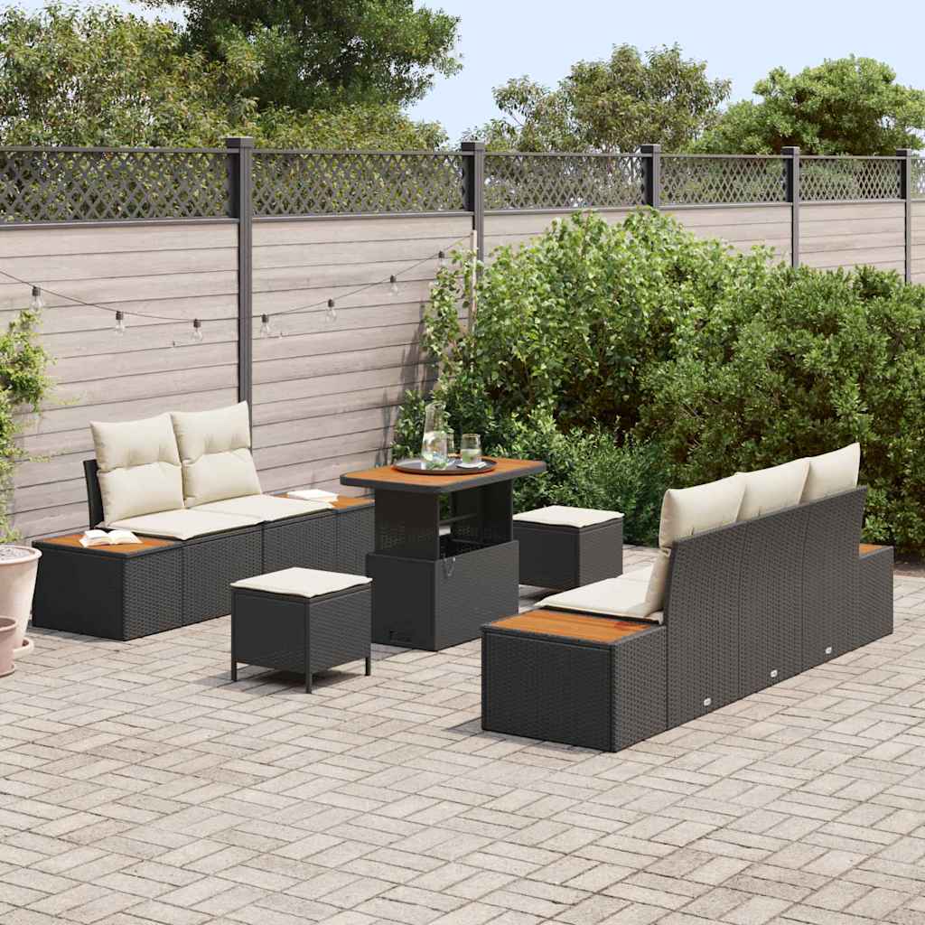 Tuin Sofa Set 8 st 7-Aantal zitplaatsen Zwart en Crème
