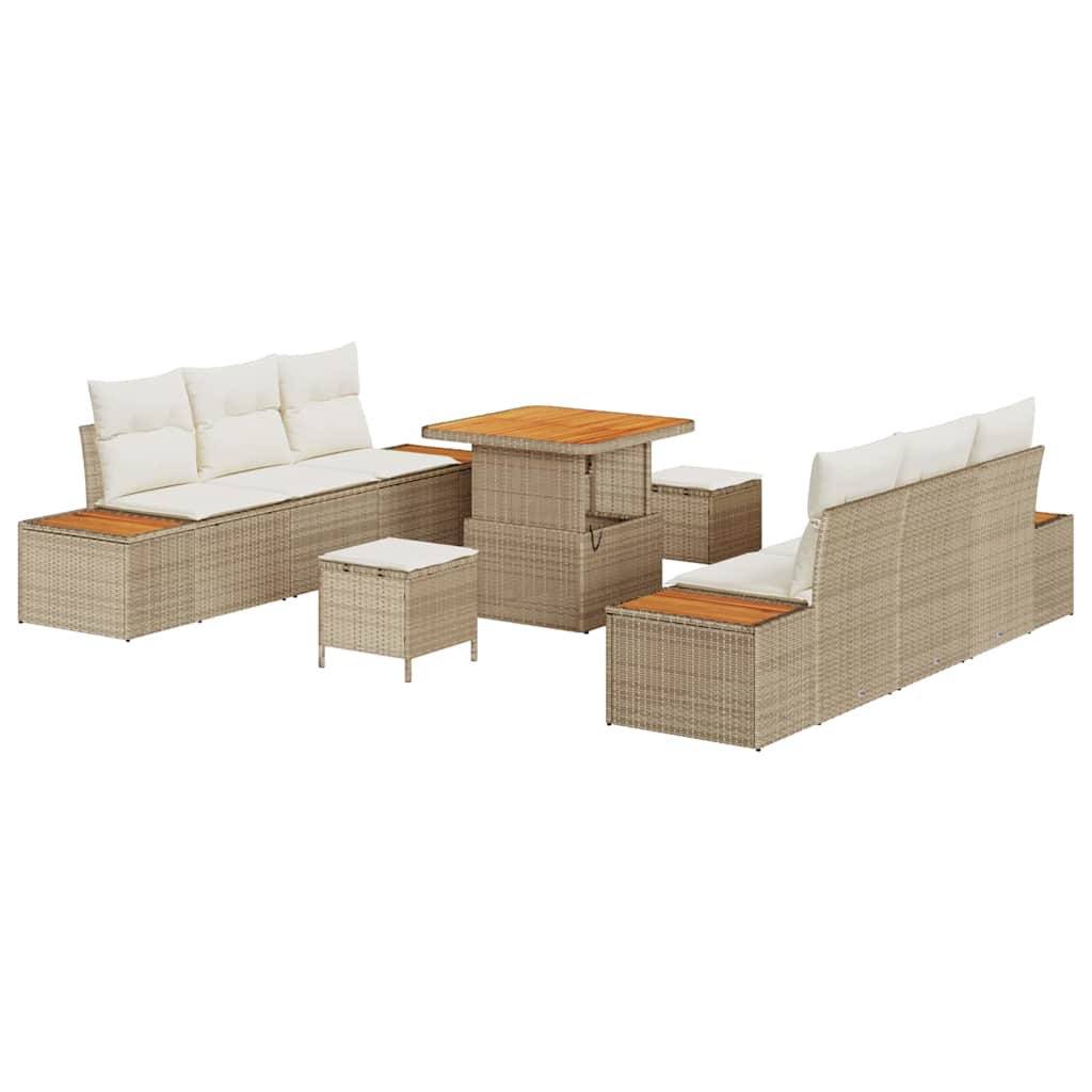 Tuinbankenset 9 st 8-Aantal zitplaatsen Beige Poly riet