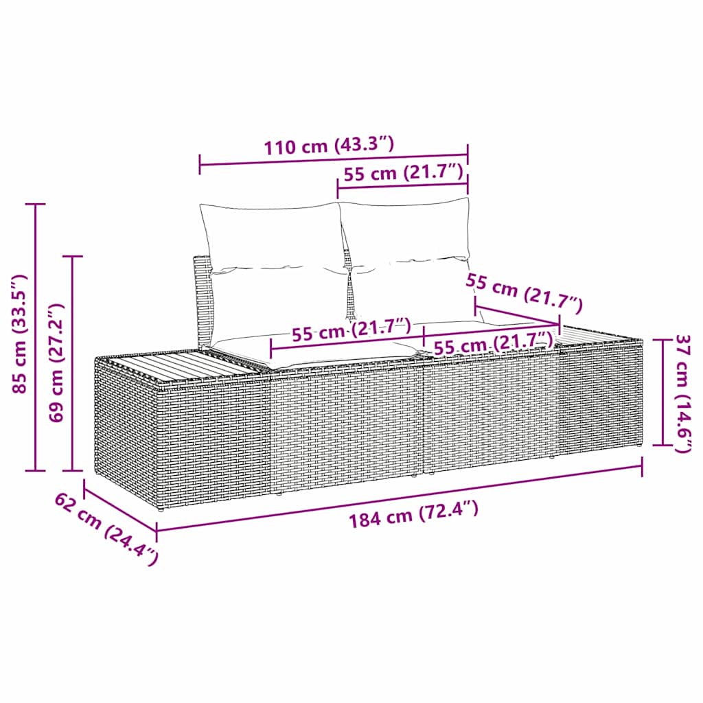 Tuinbankenset 9 st 8-Aantal zitplaatsen Beige Poly riet