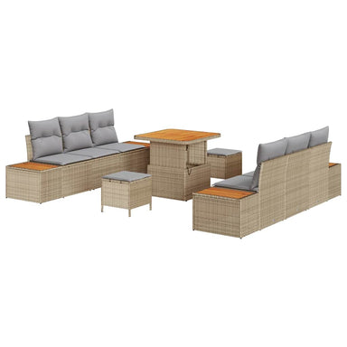 Tuinbankenset 9 st 8-Aantal zitplaatsen Beige Poly riet