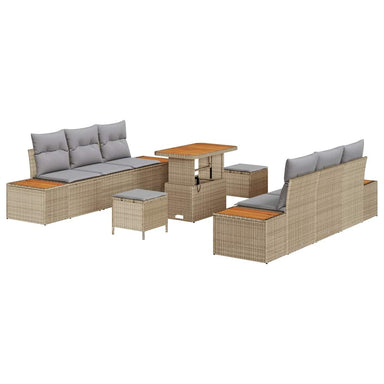 Tuinbankenset 9 st 8-Aantal zitplaatsen Beige Poly riet