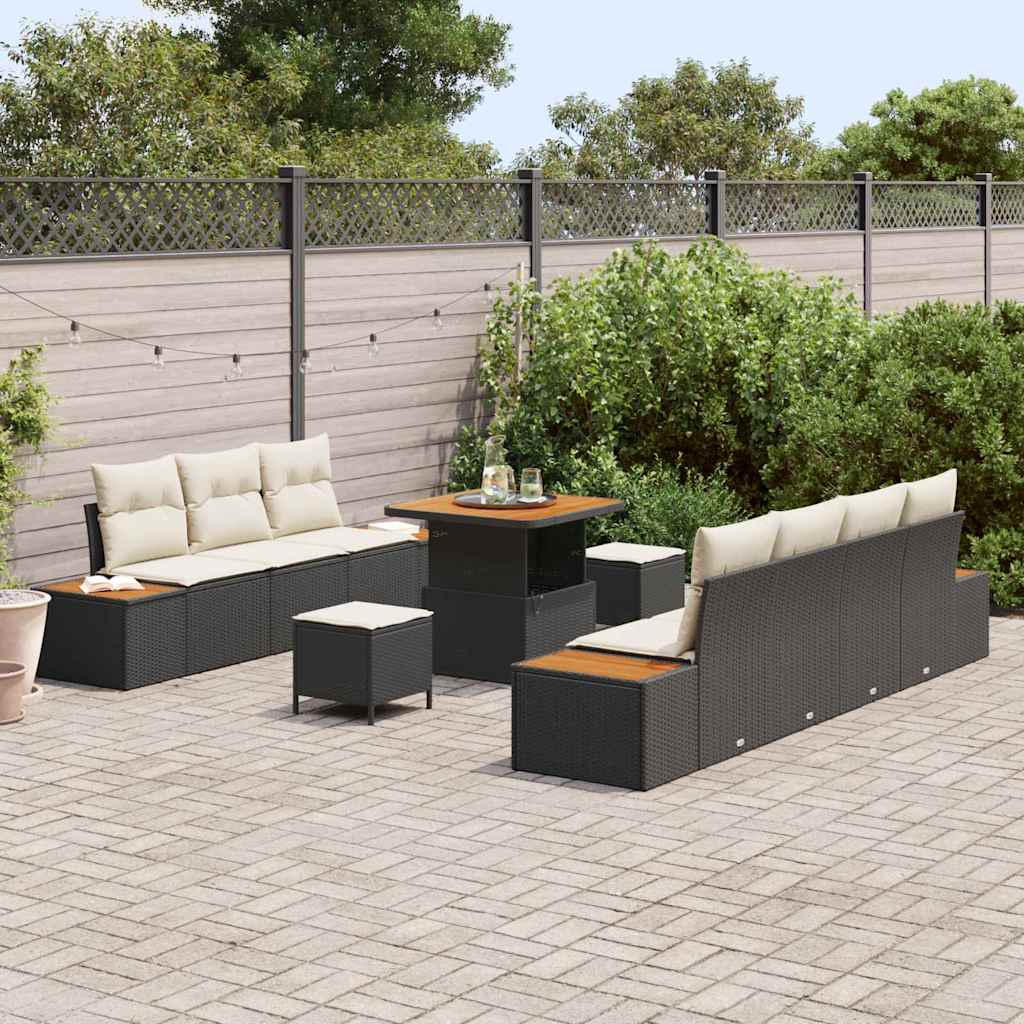 Tuinbankenset 10 st 9-Aantal zitplaatsen Zwart Poly riet