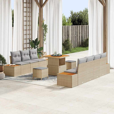 Tuinbankenset 10 st 9-Aantal zitplaatsen Beige Poly riet