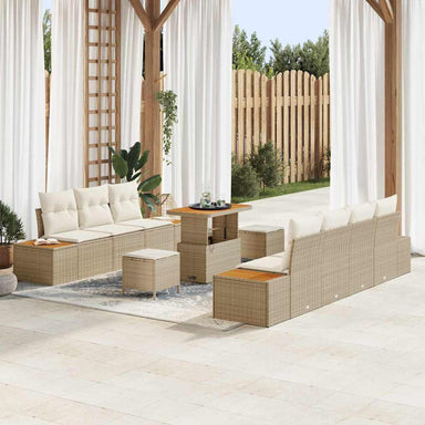 Tuinbankenset 10 st 9-Aantal zitplaatsen Beige Poly riet