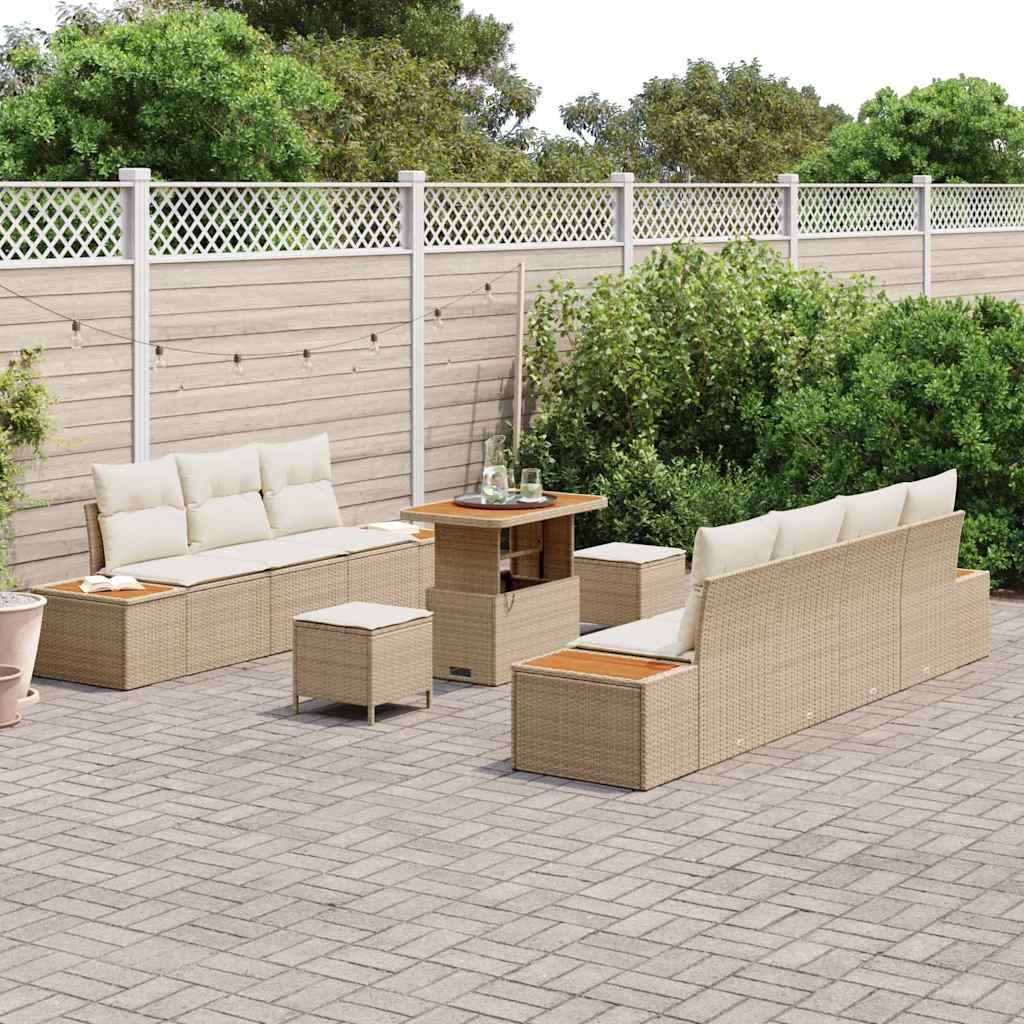 Tuinbankenset 10 st 9-Aantal zitplaatsen Beige Poly riet