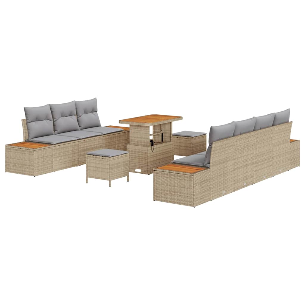Tuinbankenset 10 st 9-Aantal zitplaatsen Beige Poly riet