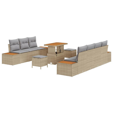 Tuinbankenset 10 st 9-Aantal zitplaatsen Beige Poly riet