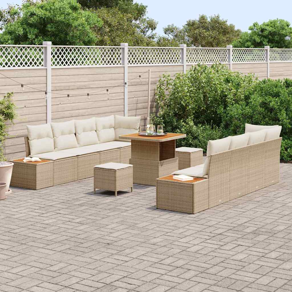 Tuinbankenset 11 st 10-Aantal zitplaatsen Beige Poly riet