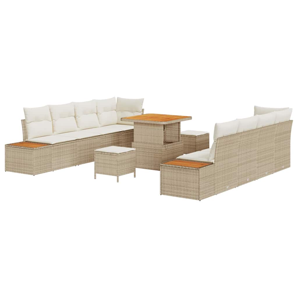 Tuinbankenset 11 st 10-Aantal zitplaatsen Beige Poly riet