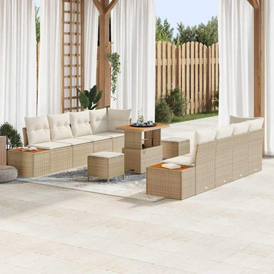 Tuinbankenset 11 st 10-Aantal zitplaatsen Beige Poly riet