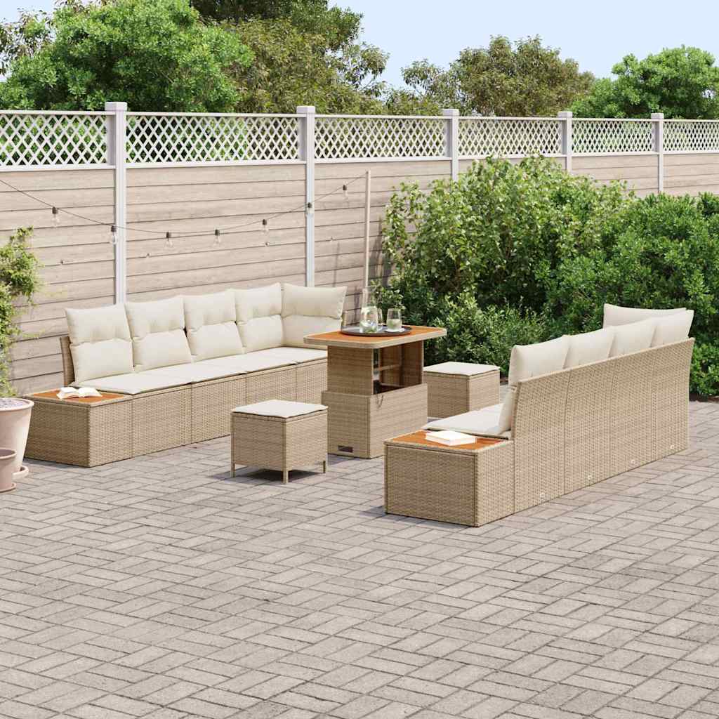 Tuinbankenset 11 st 10-Aantal zitplaatsen Beige Poly riet