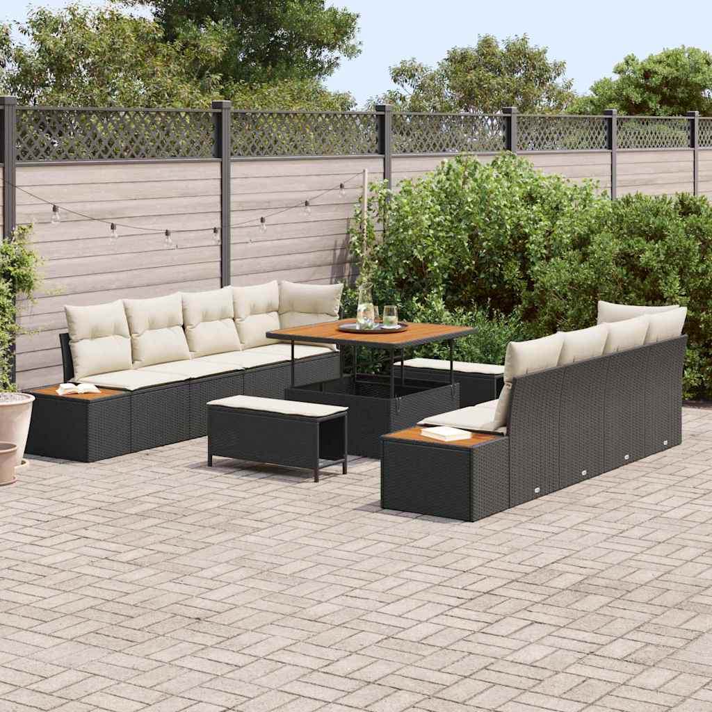 Tuinbankenset 11 st 10-Aantal zitplaatsen Zwart Poly riet