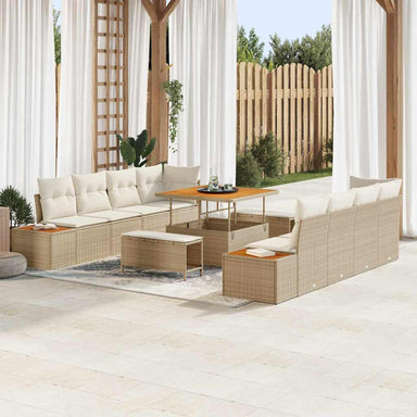 Tuinbankenset 11 st 10-Aantal zitplaatsen Beige Poly riet