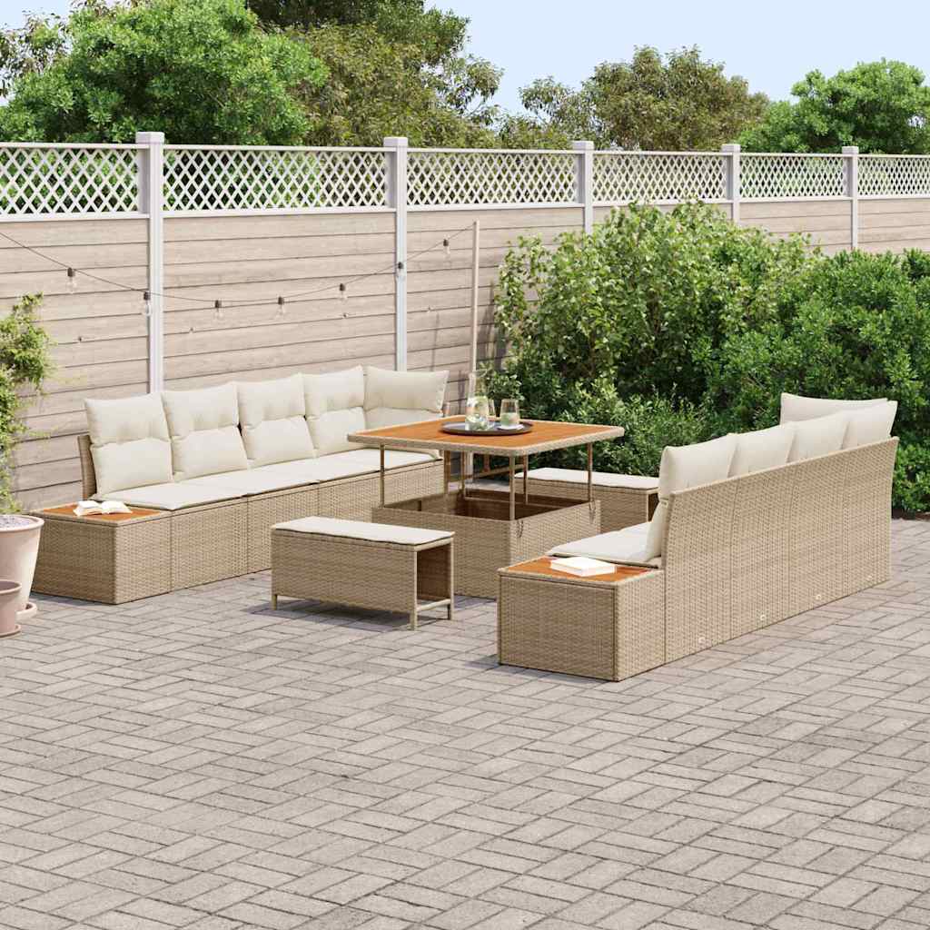 Tuinbankenset 11 st 10-Aantal zitplaatsen Beige Poly riet