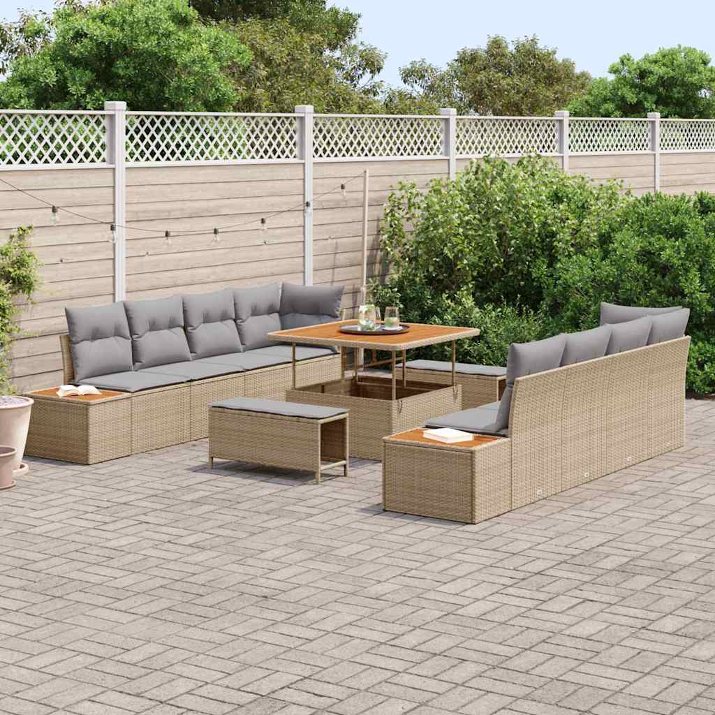 Tuinbankenset 11 st 10-Aantal zitplaatsen Beige Poly riet
