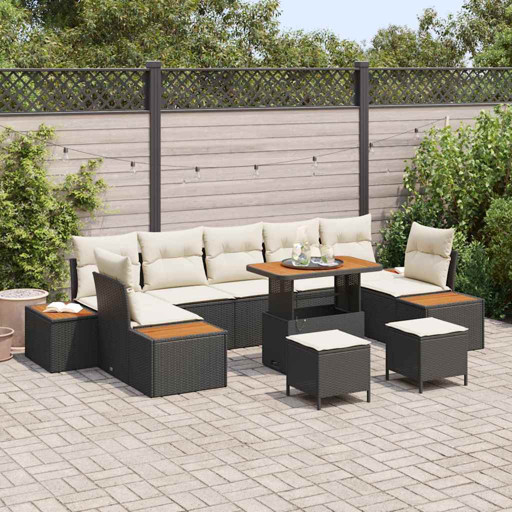 Tuinbankenset 10 st 9-Aantal zitplaatsen Zwart Poly riet