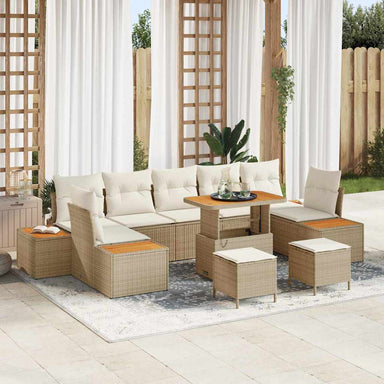 Tuinbankenset 10 st 9-Aantal zitplaatsen Beige Poly riet