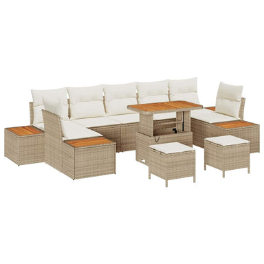Tuinbankenset 10 st 9-Aantal zitplaatsen Beige Poly riet