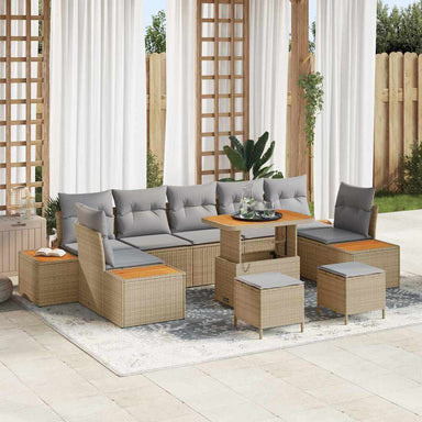 Tuinbankenset 10 st 9-Aantal zitplaatsen Beige Poly riet