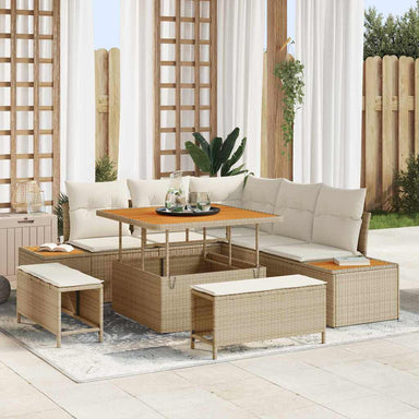 Tuinbankenset met kussen met opslag 8 pcs Beige Poly riet