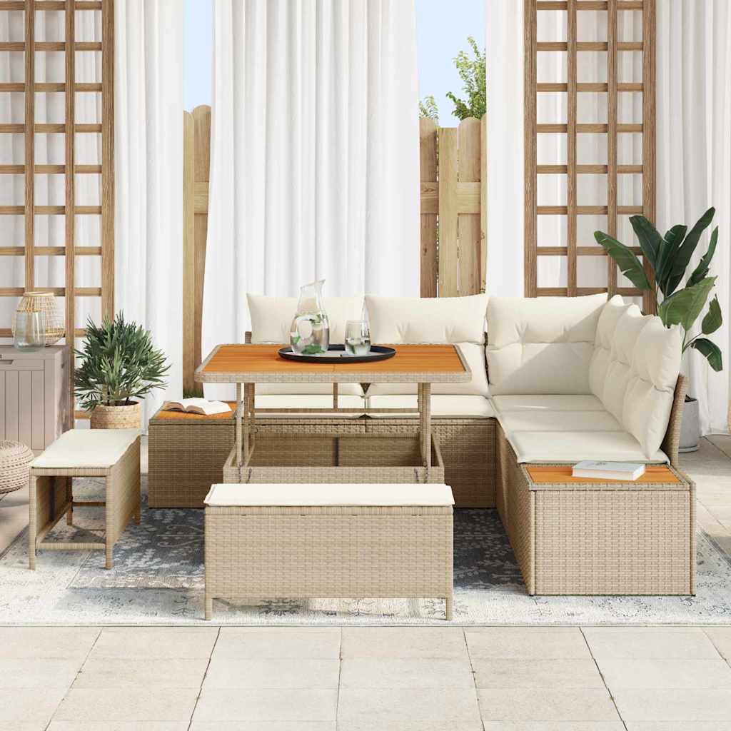 Tuinbankenset met kussen met opslag 8 pcs Beige Poly riet