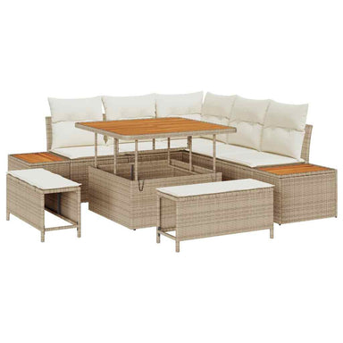 Tuinbankenset met kussen met opslag 8 pcs Beige Poly riet