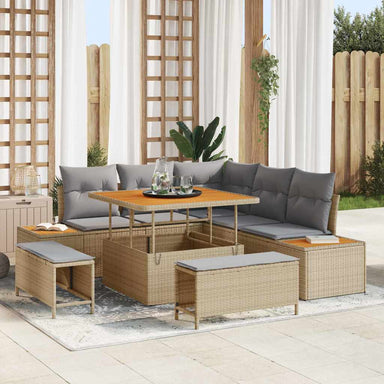 Tuinbankenset 8 st 7-Aantal zitplaatsen Beige Poly riet