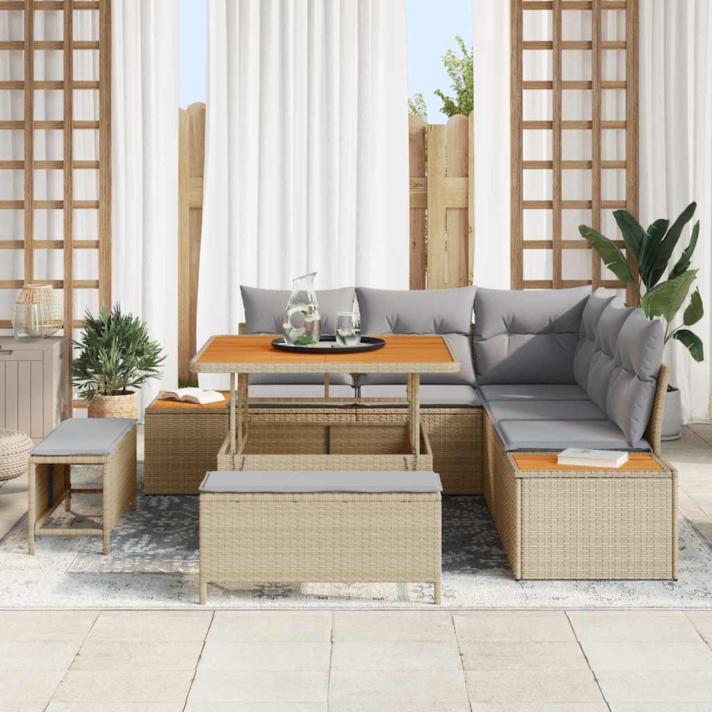 Tuinbankenset 8 st 7-Aantal zitplaatsen Beige Poly riet