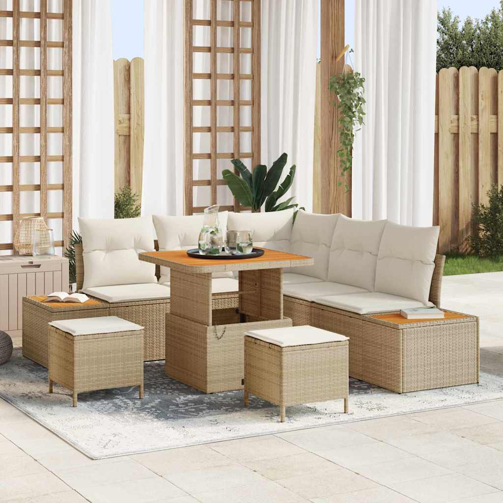 Tuinbankenset 8 st 7-Aantal zitplaatsen Beige Poly riet