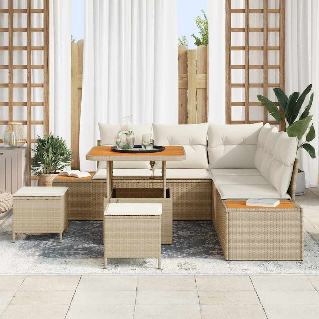 Tuinbankenset 8 st 7-Aantal zitplaatsen Beige Poly riet